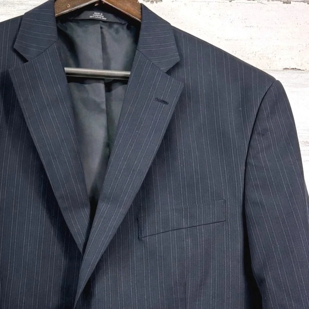 Haggar Suit Up System Jacket 42R Navy Blue Pinstripe Two Button Corpcore Blazer
